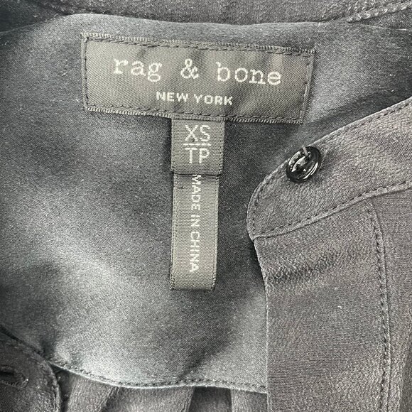 Rag & Bone Dylan Black 100% Silk Tie Cuff Cutout Back Blouse Tunic XS Luxury - Picture 13 of 15